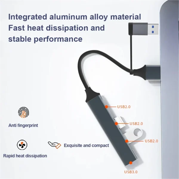 S3c96e9ede21d4653b1466b4db53b3a1fD.webp USB-C 4-in-1 Hub with USB 3.0 & USB 2.0 Ports