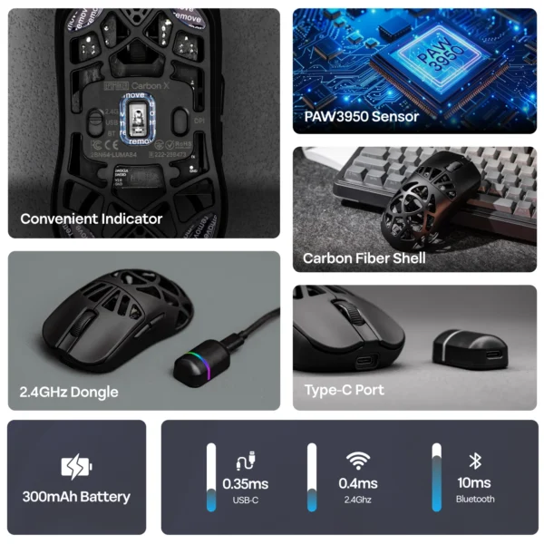 EPOMAKER Carbon X Tri-Mode Wireless Gaming Mouse 30,000 DPI