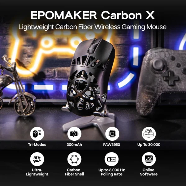 EPOMAKER Carbon X Tri-Mode Wireless Gaming Mouse 30,000 DPI