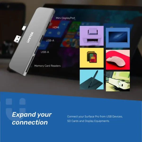 Unitek USB 3.0 Hub & 4K HDMI Docking Station for Microsoft Surface Pro