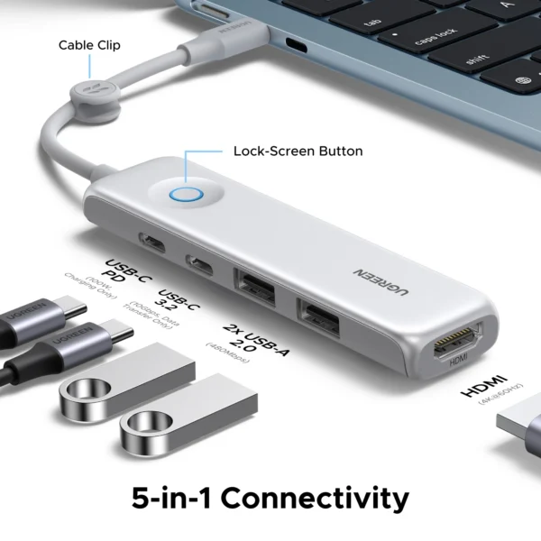Sfb1e8cf318e24a939f766e9313363941d.webp UGREEN 5-in-1 USB-C Hub with 4K HDMI & 100W PD